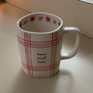 Rae Dunn Red and White Plaid Mug with Floral Interior